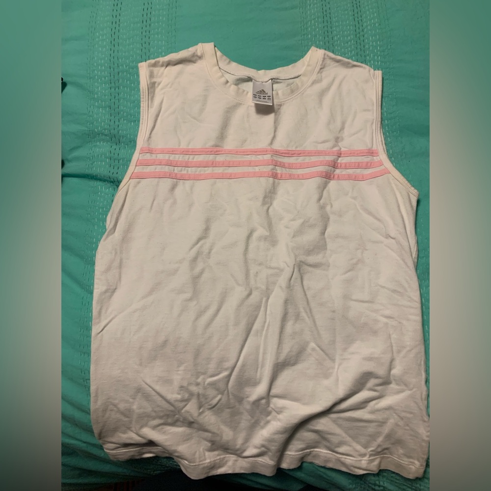Adidas White Cotton Sleeveless Top w/Pink Stripes (XL)